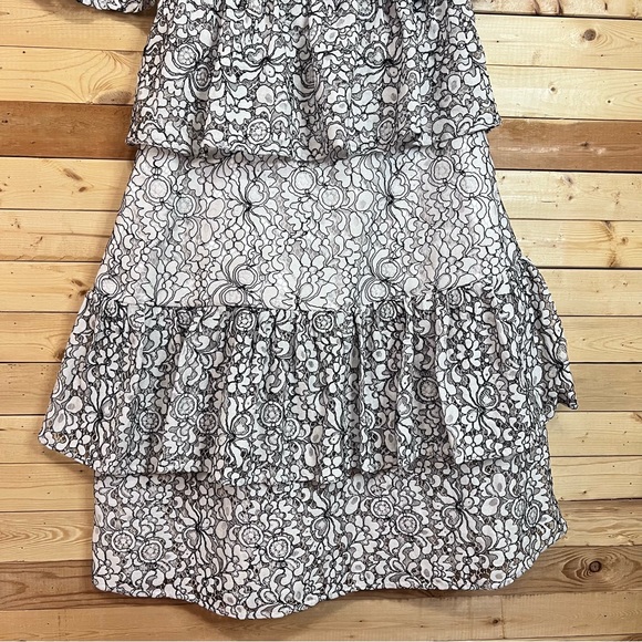 MISSGUIDED Black White Lace Off One Shoulder Ruffles Midi Dress NWOT Size 12 - Picture 5 of 14